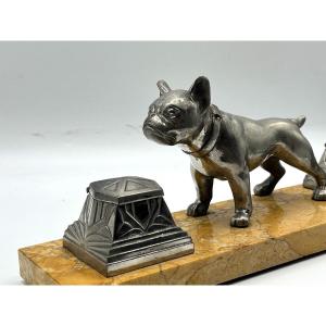 Bulldog At A Standstill. Spelter Inkwell. Art Deco Period