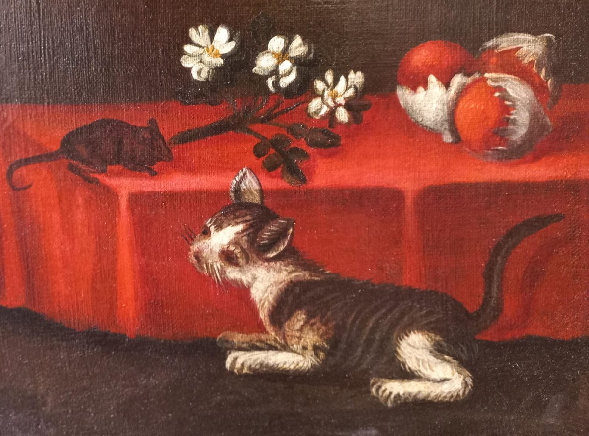Still Life With Flowers And Fruit, Cat, Mouse And Bird-photo-4