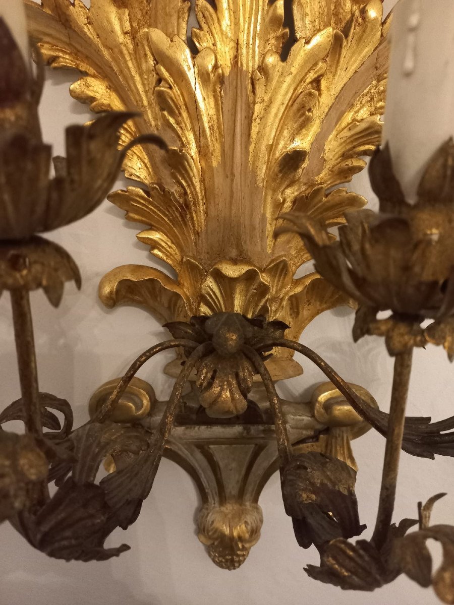 Pair Of Gilded And Lacquered Wooden Appliques-photo-4