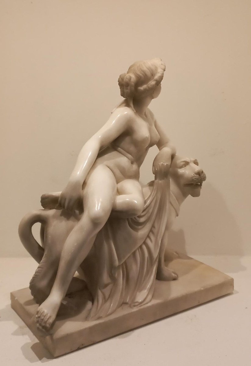 Ariadne On The Panther, White Marble Sculpture-photo-3