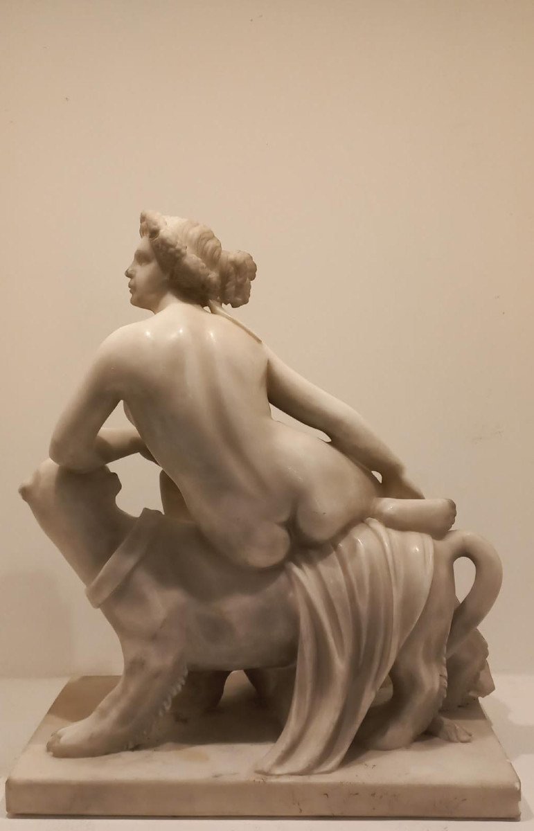Ariane Sur La Panthère, Sculpture En Marbre Blanc-photo-1