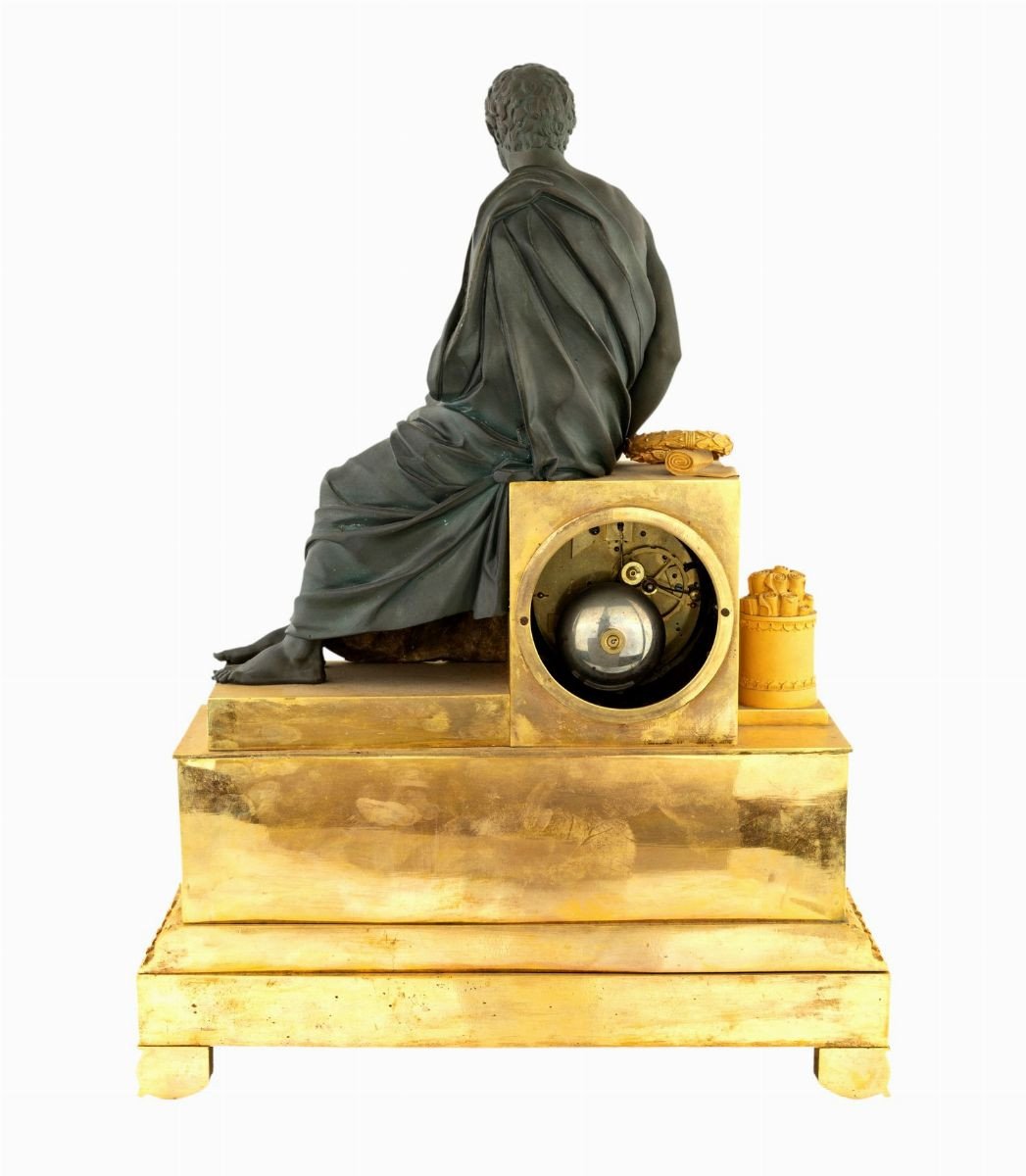 Gilt Bronze Clock With The Burnished Bronze Figure Of Plato-photo-4