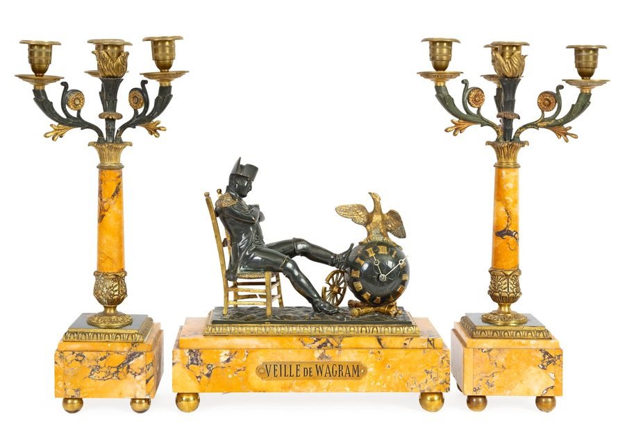 Table Clock And Two Four-flame Candelabra