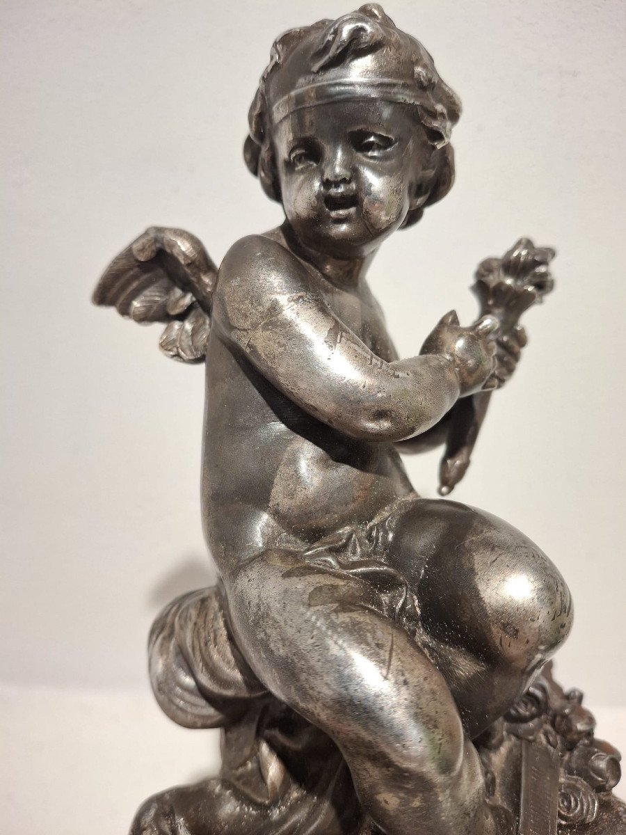 Cupid With Arrows, Finely Chiseled Silver Sculpture-photo-3