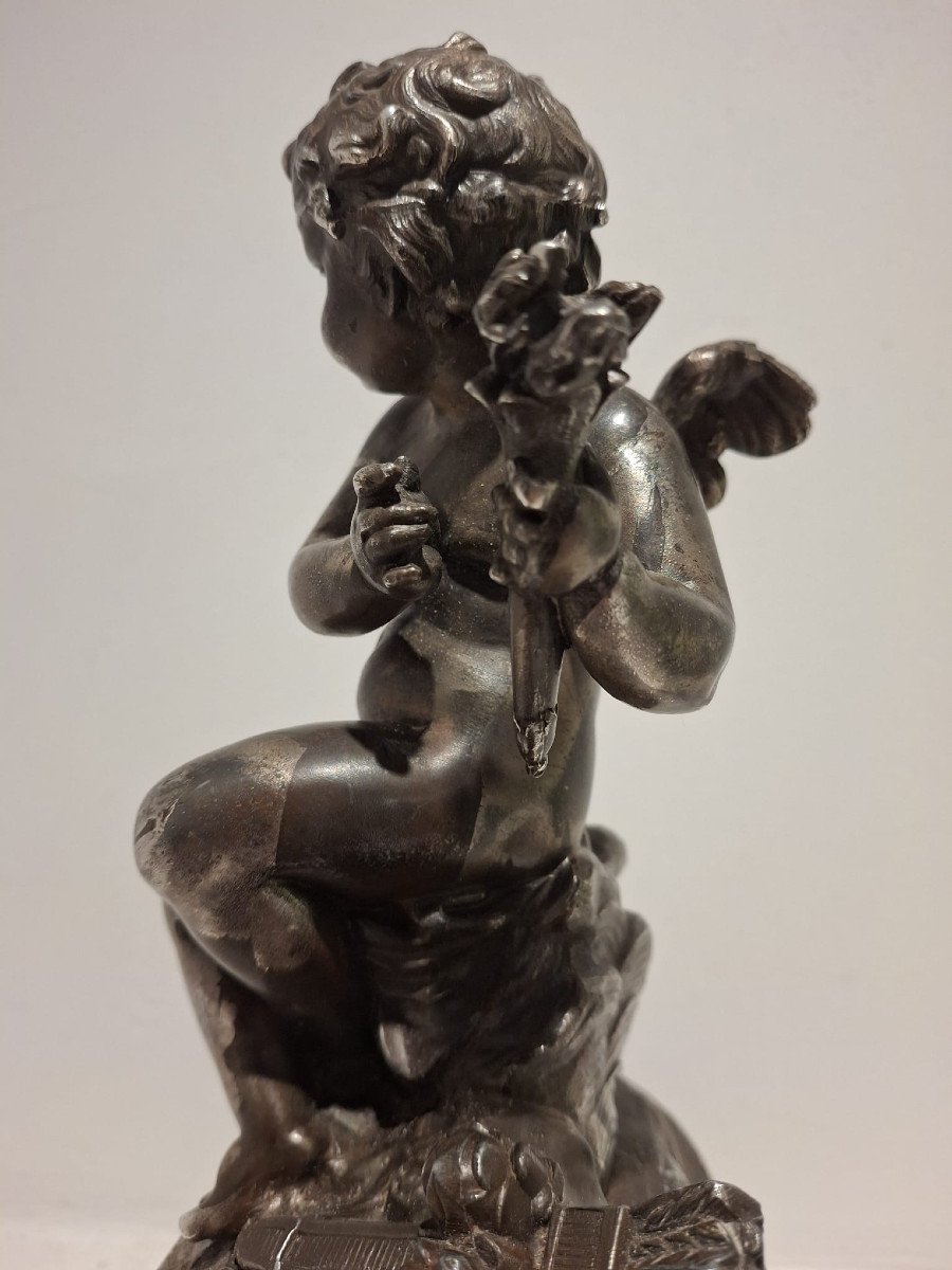 Cupid With Arrows, Finely Chiseled Silver Sculpture-photo-4