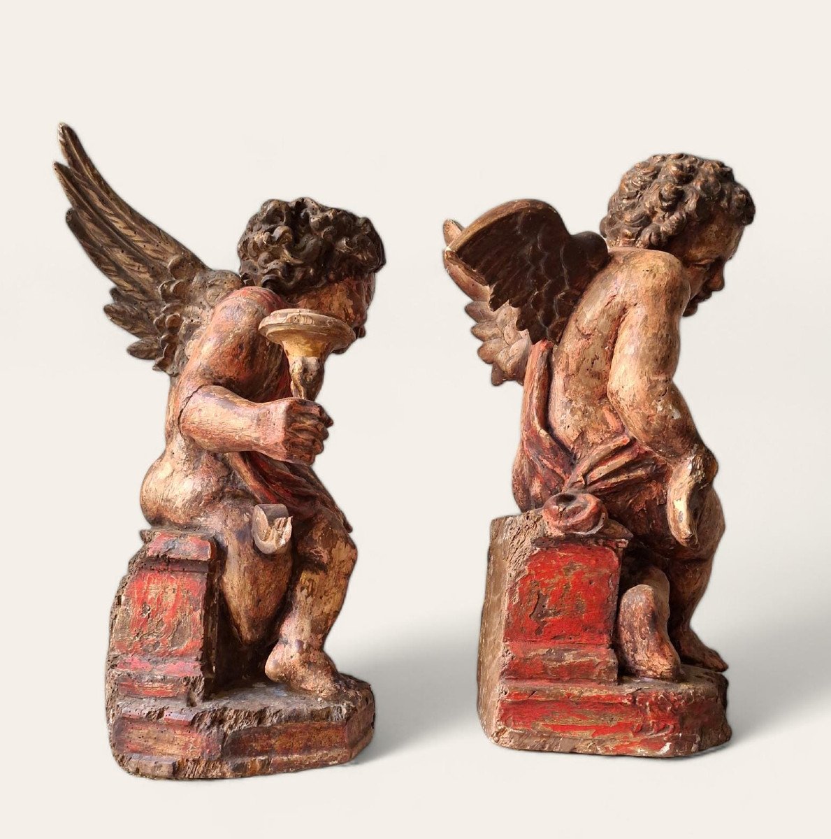 Pair Of Wooden Candle-holding Angels-photo-2