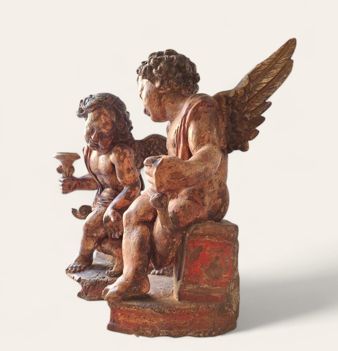 Pair Of Wooden Candle-holding Angels-photo-4