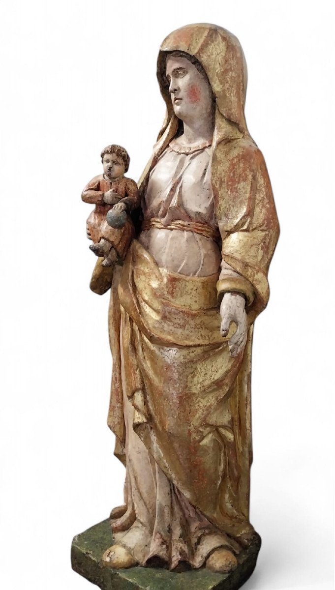 Madonna With Child, Sculpture In Gilded And Lacquered Wood-photo-3