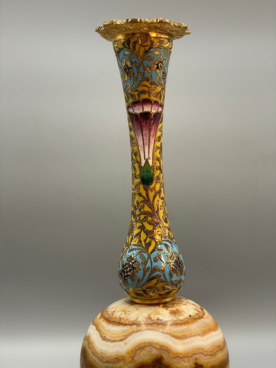 Vase In Enamels, Bronze And Onyx-photo-3