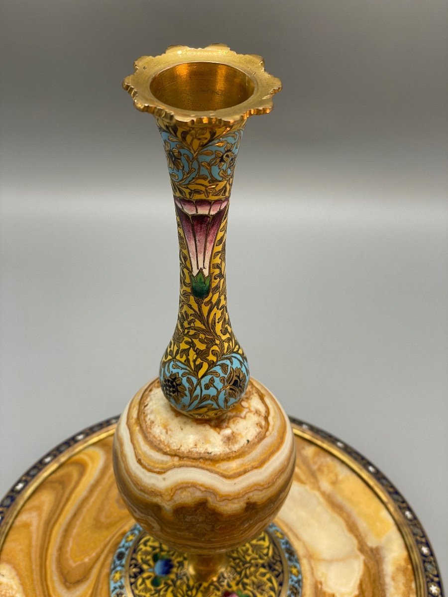 Vase In Enamels, Bronze And Onyx-photo-4