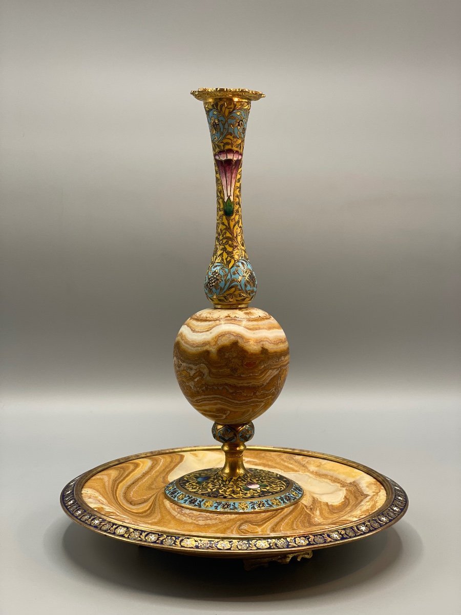 Vase In Enamels, Bronze And Onyx