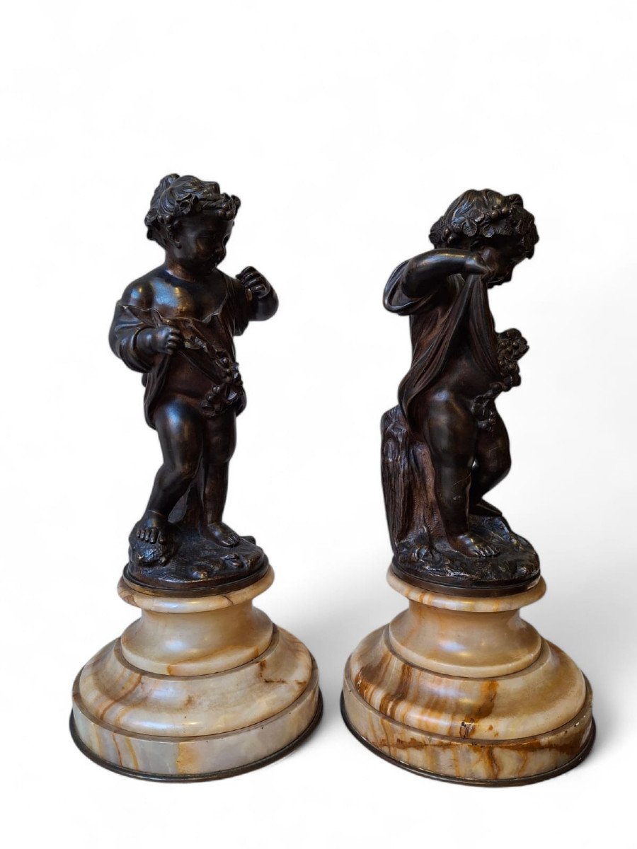 Pair Of Chiseled Bronze Putti-photo-4