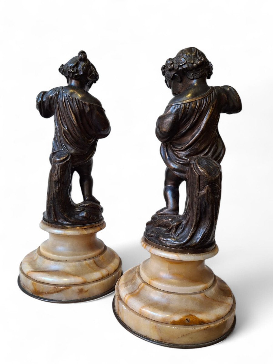 Pair Of Chiseled Bronze Putti-photo-2