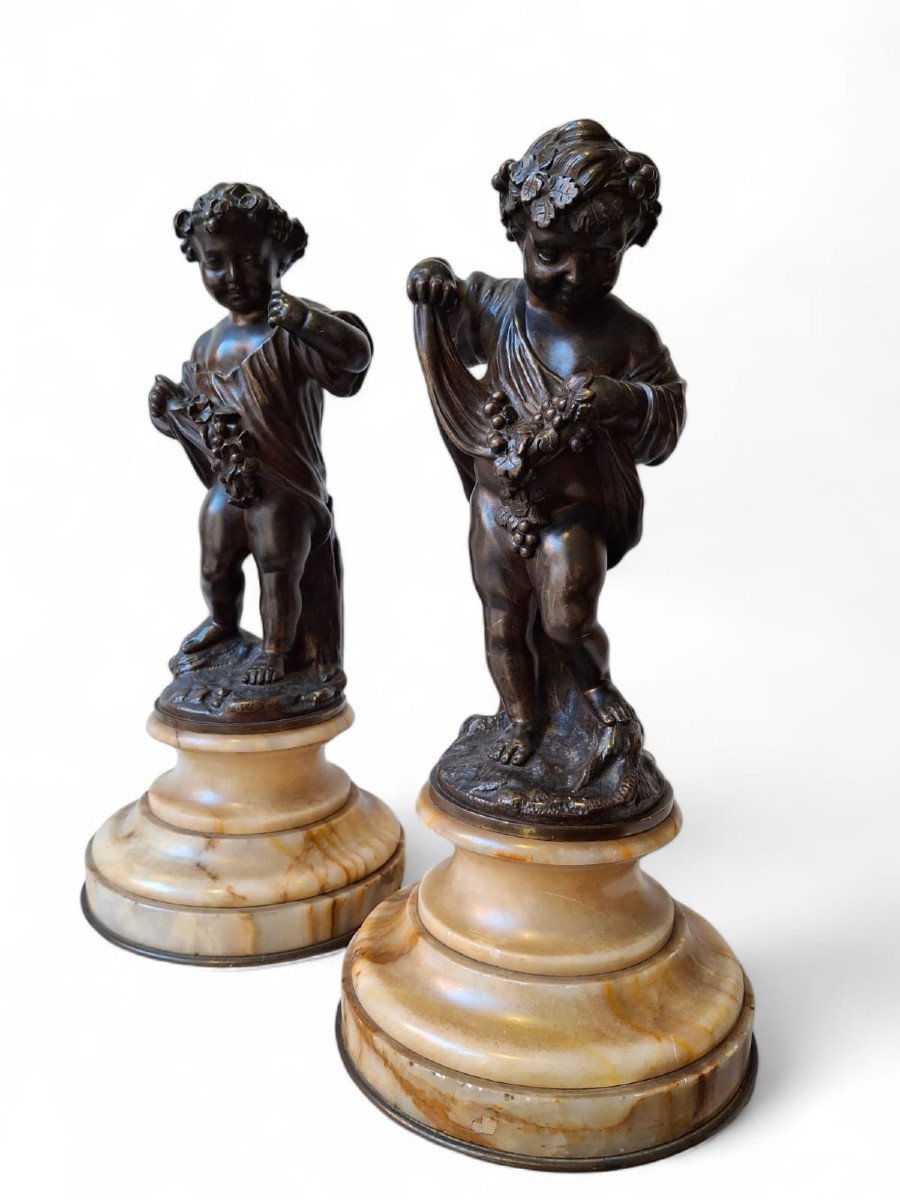 Pair Of Chiseled Bronze Putti-photo-3