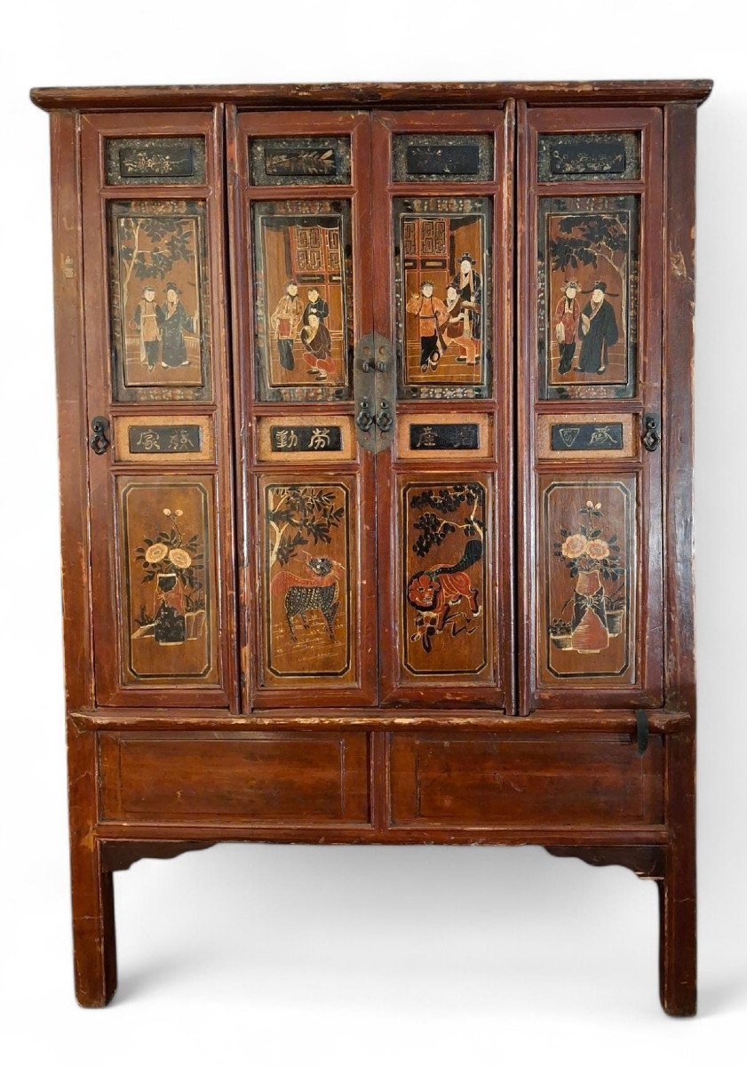 Chinese Carved And Lacquered Wardrobe