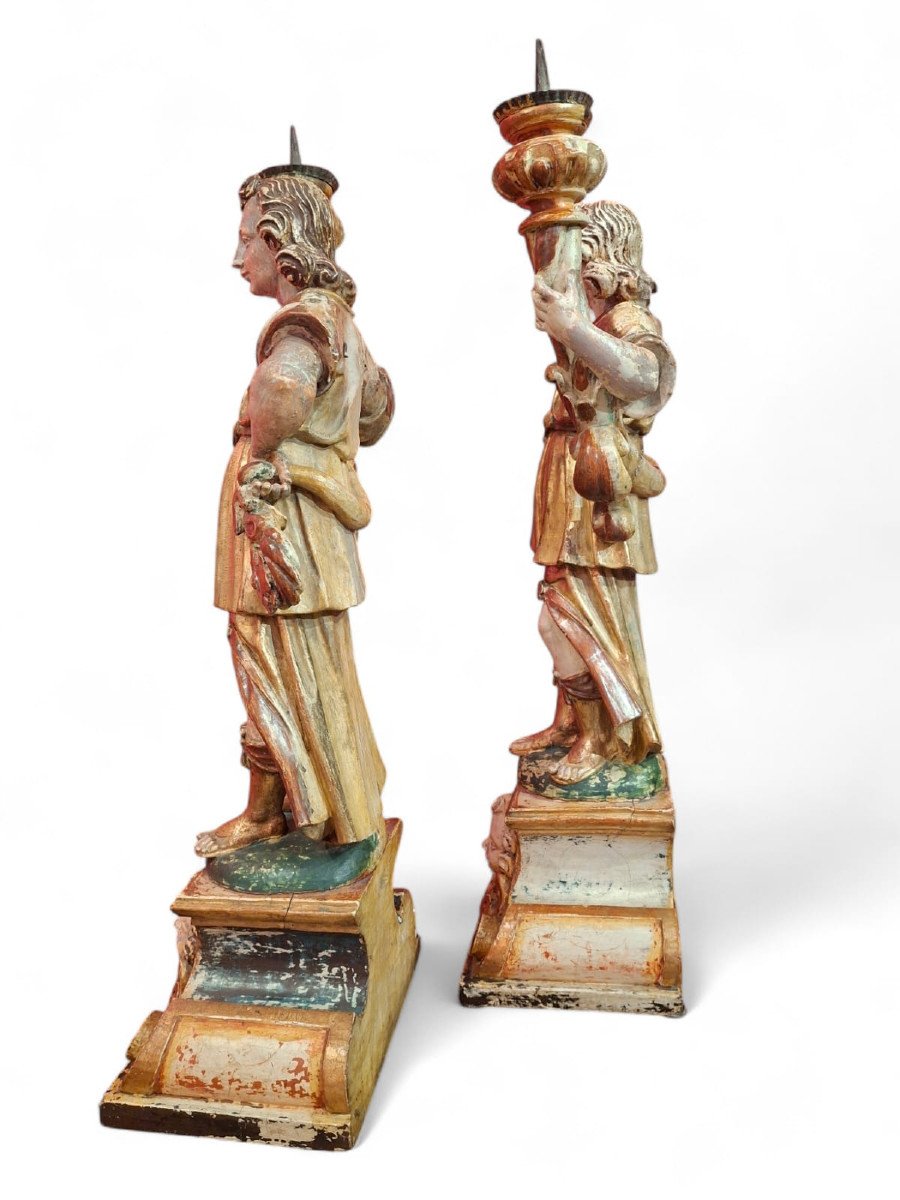 Pair Of Candle-holding Angels With Horn Of Plenty-photo-2