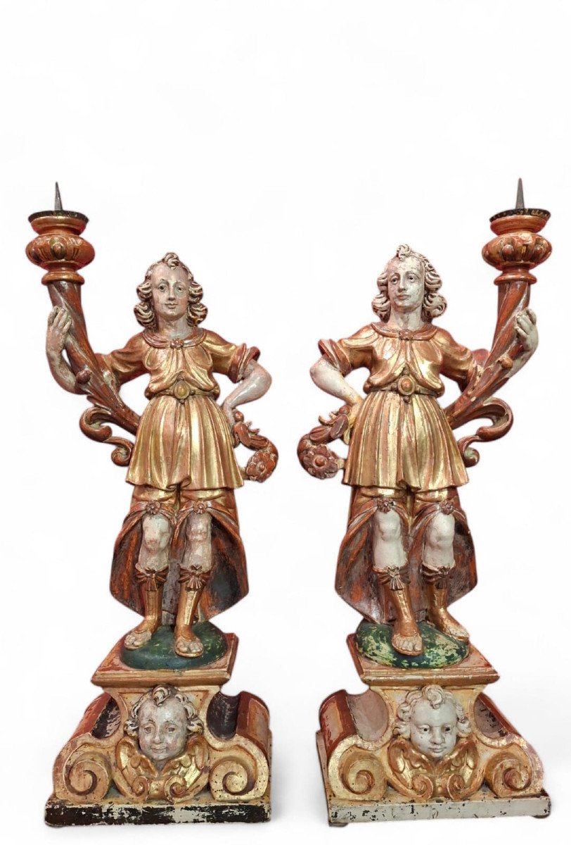 Pair Of Candle-holding Angels With Horn Of Plenty-photo-4