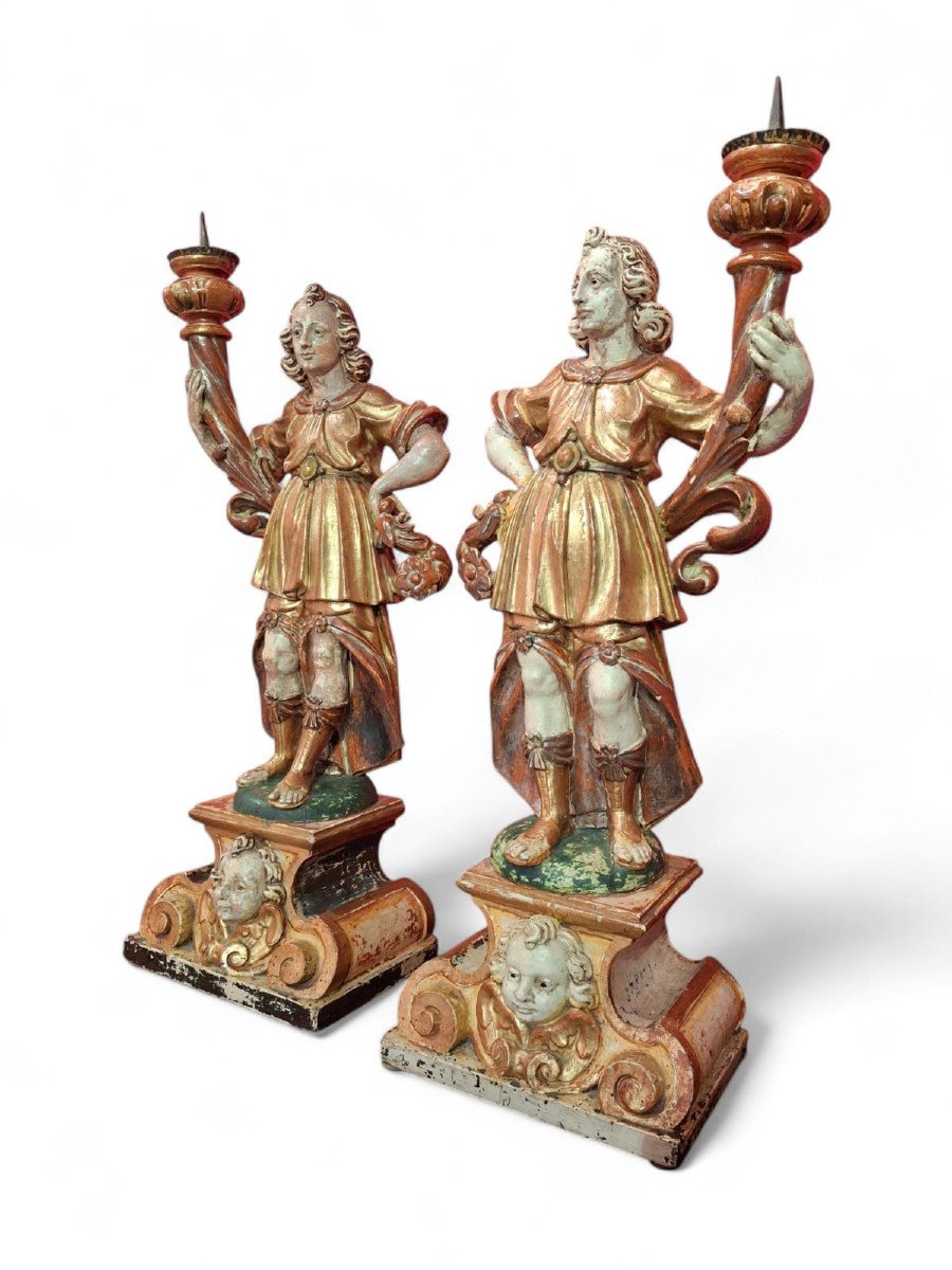 Pair Of Candle-holding Angels With Horn Of Plenty