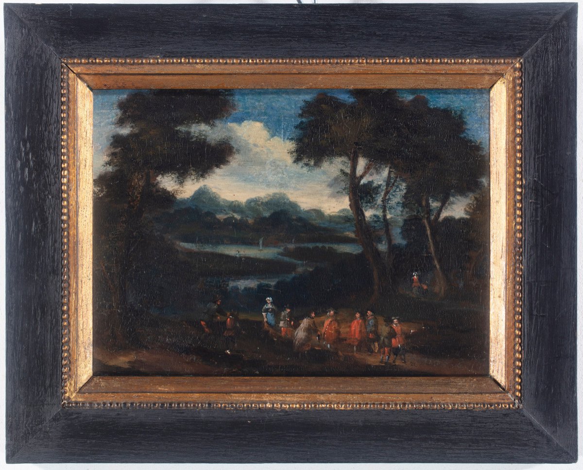 Paysage Avec Personnages Au Bord De La Rivière