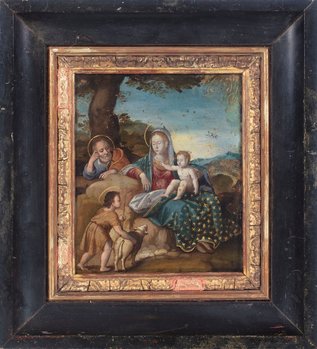 Sainte Famille Avec l'Enfant Saint Jean, Huile Sur Cuivre