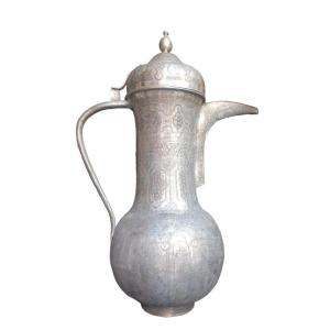 Large Teapot In Silvered Copper, Embossed And Engraved