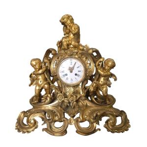 Gilded And Chiselled Bronze Table Clock