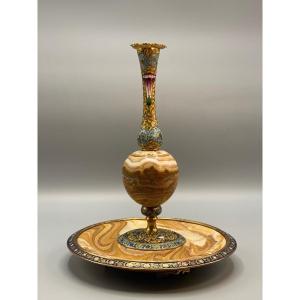 Vase In Enamels, Bronze And Onyx