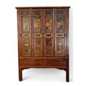 Armoire Chinoise Sculptée Et Laquée, 19ème Siècle