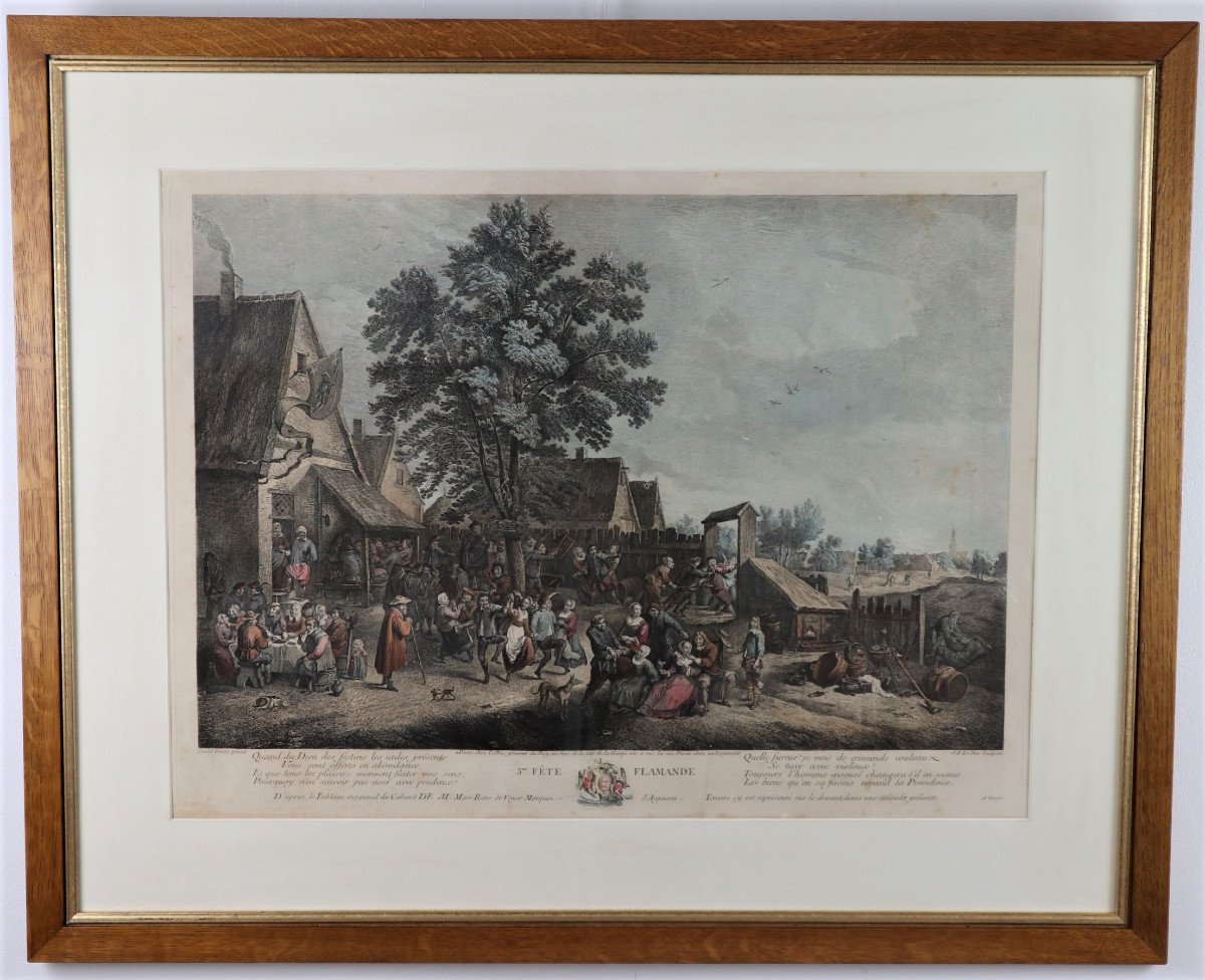 D.Teniers, J P Le Bas, Les Fêtes Flamandes, Suite De 6 Gravures Aquarellées, XVIIIeme.-photo-3