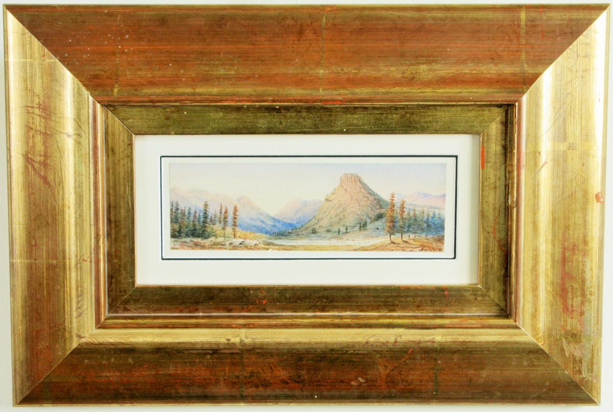 View On The Valley Watercolour, American School In A Large Gold Antique Frame