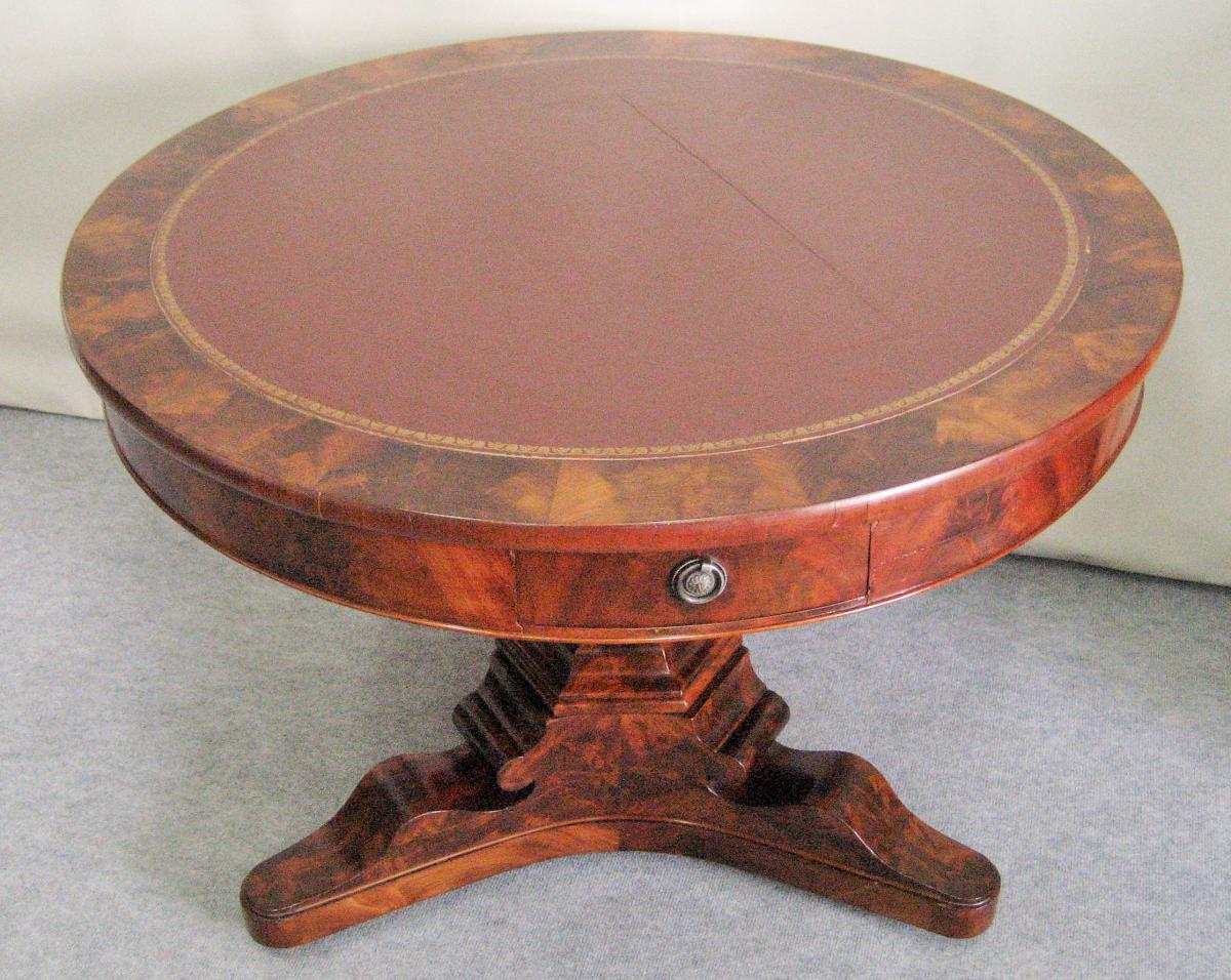 Pedestal Mahogany Restoration Period Flamed Top Leather