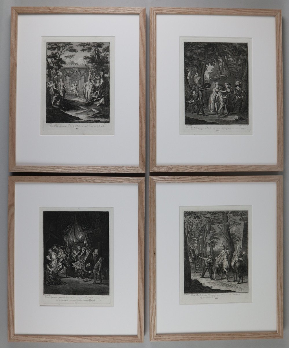 Don Quixote Suite Of 31 Engravings By Charles Coypel, 18th Century, In A Modern Frame-photo-2