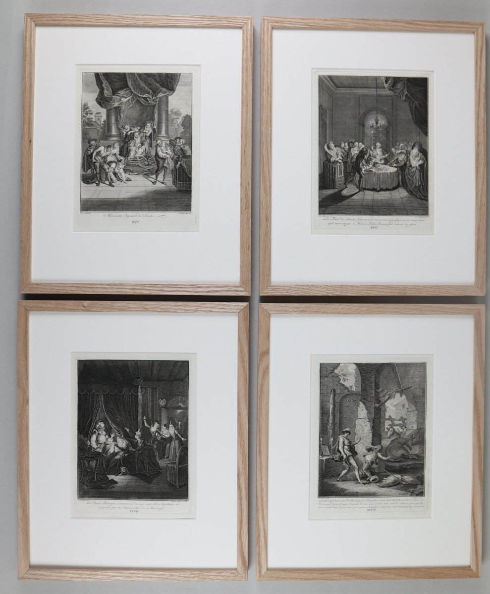 Don Quixote Suite Of 31 Engravings By Charles Coypel, 18th Century, In A Modern Frame-photo-3