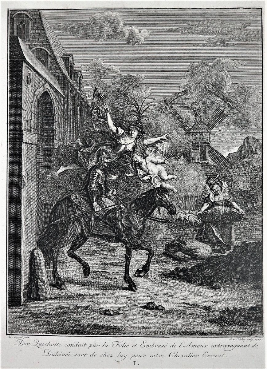 Don Quixote Suite Of 31 Engravings By Charles Coypel, 18th Century, In A Modern Frame-photo-7