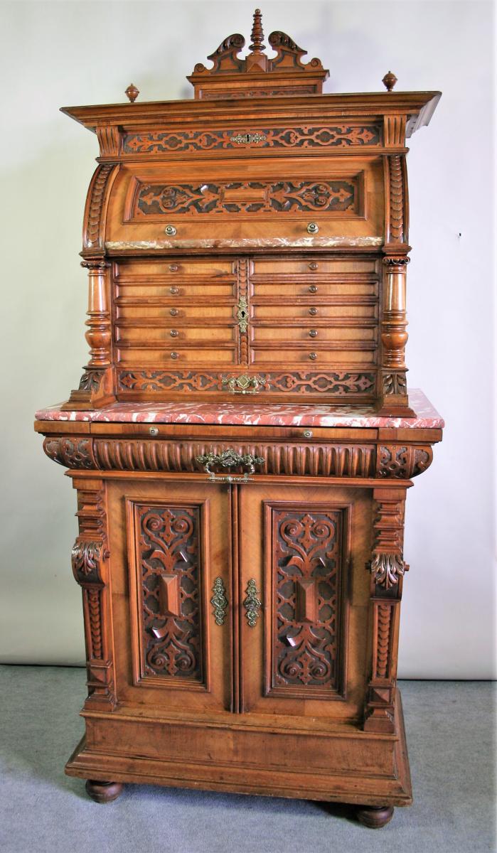 Cabinet With Two Corps Walnut Molded And Carved, Renaissance Style, End Of XIXth Century-photo-5