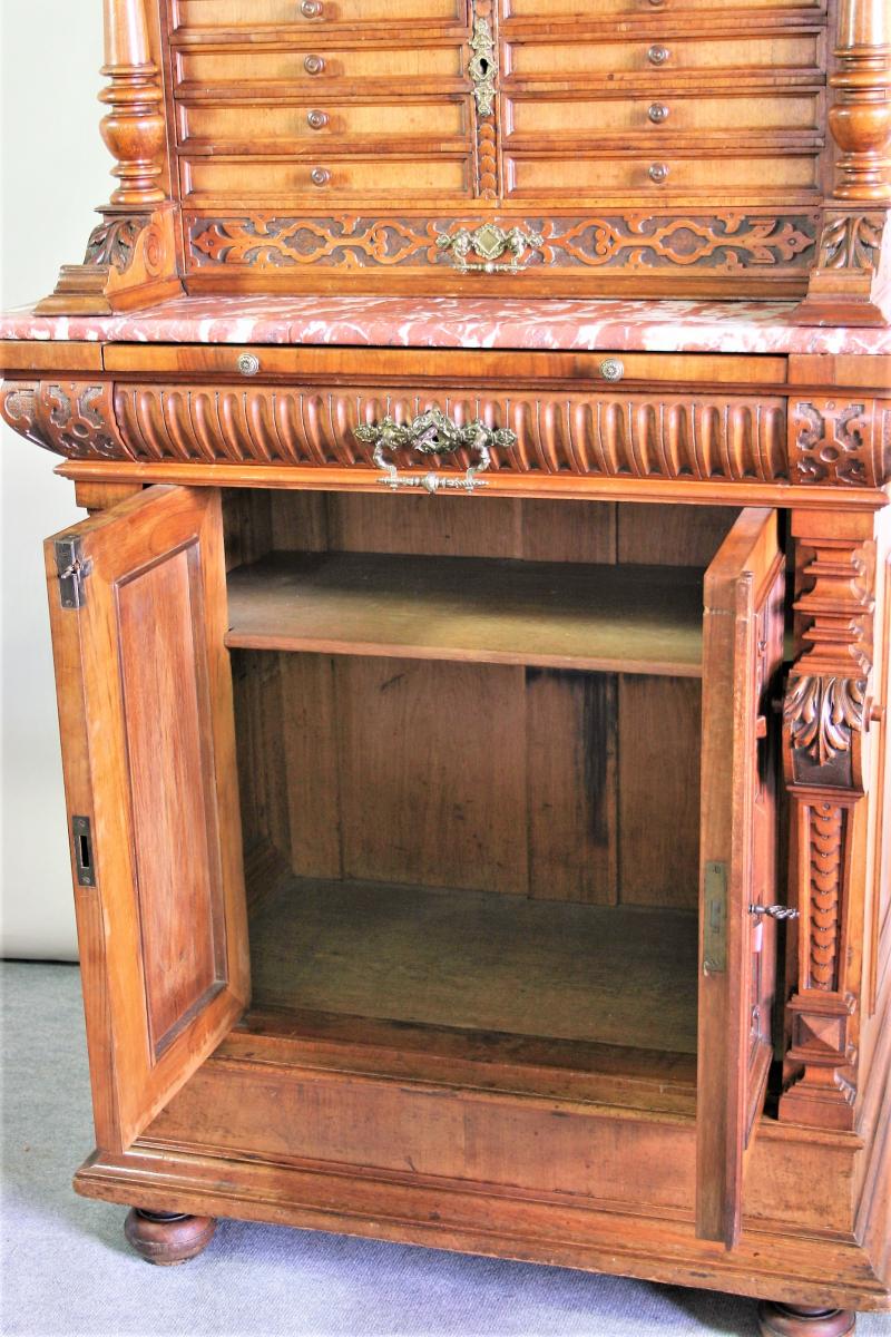 Cabinet With Two Corps Walnut Molded And Carved, Renaissance Style, End Of XIXth Century-photo-7