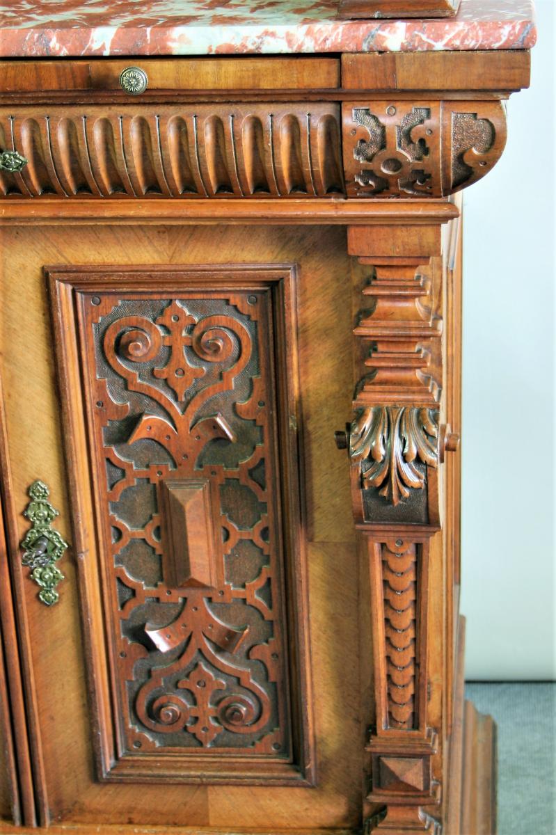 Cabinet With Two Corps Walnut Molded And Carved, Renaissance Style, End Of XIXth Century-photo-8