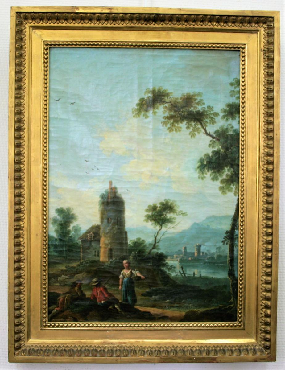 Oil On Canvas, Animated Landscape, 18th Century French School, Follower De Lacroix De Marse