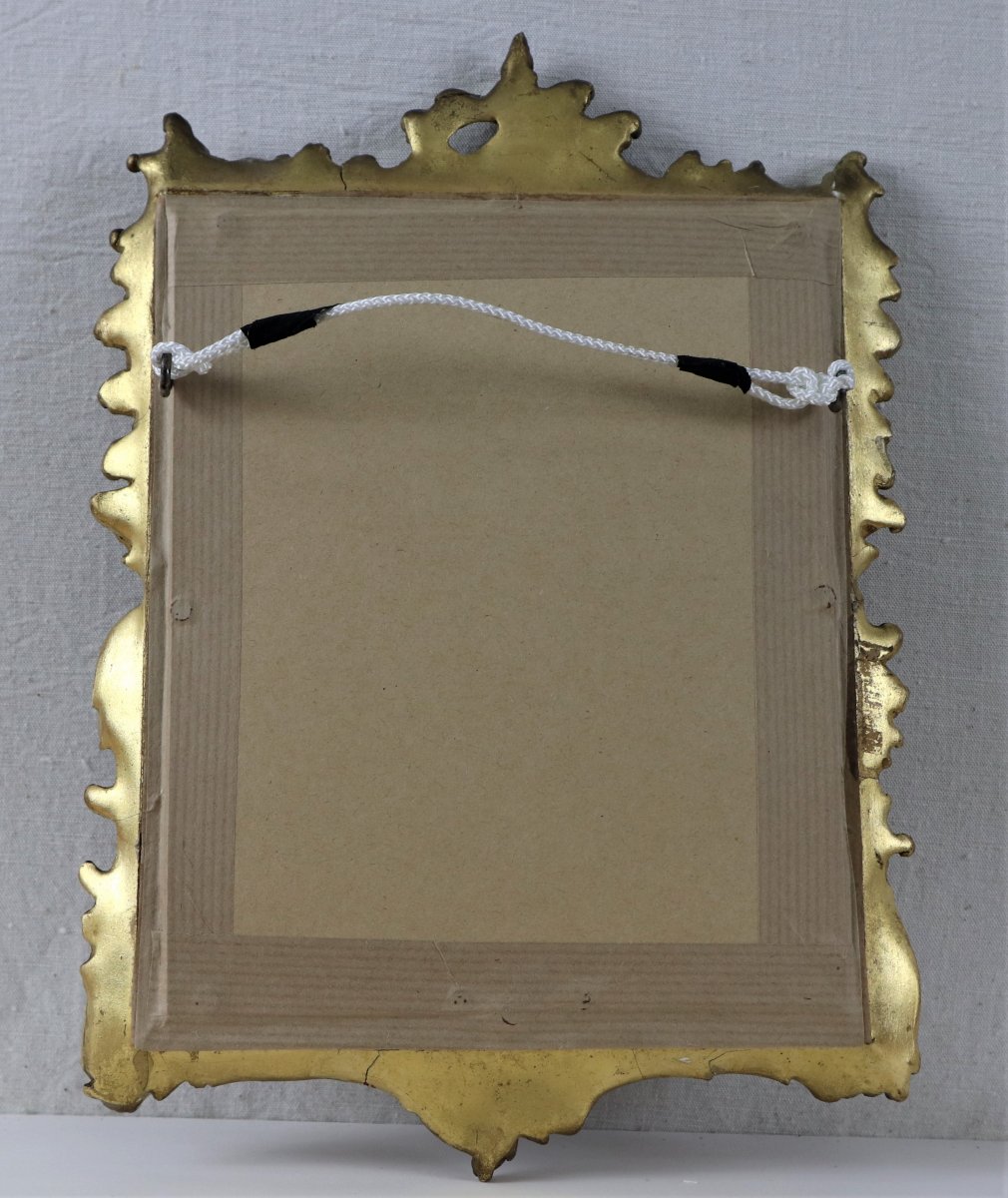 Miniature On Ivory, Frame Carved And Gilded Louis XV Style Rockery, Signed, Dated 1892-photo-3