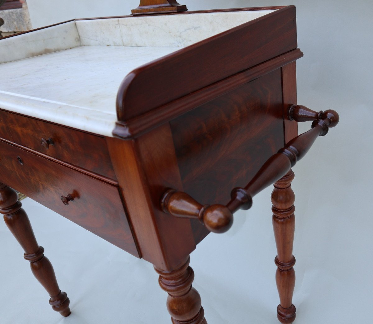 Psyche Dressing Table, Dressing Table In Mahogany And Flamed Mahogany Veneer, 19th Century-photo-3