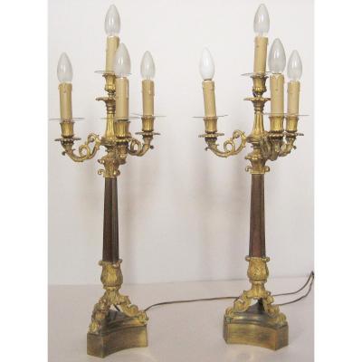 Pair Of Gilt Bronze Candelabra And, Antique Restoration Period, Electrified