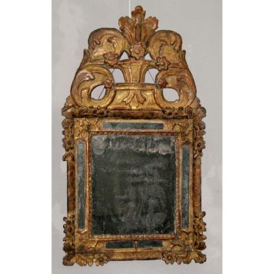Miroir à Parecloses Surmonté d'Un Fronton, Bois Doré, èpoque Louis XIV