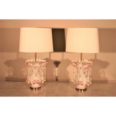 Pair Wedding Vase Mounted As Lamp