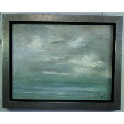 Francine Kerckx, "sky And Sea", Oil On Canvas Framed