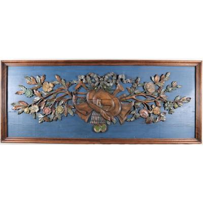 Woodwork Panel With Country Attributes, XIXth Century
