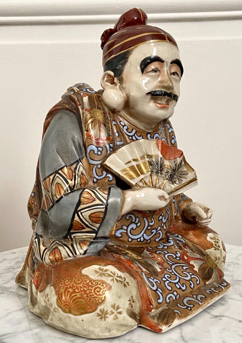 Japan, Late 19th-early 20th Century, Earthenware Statue Of Satsuma Character With Basket.-photo-2