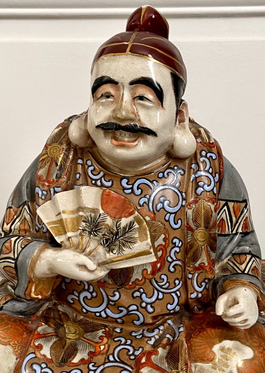 Japan, Late 19th-early 20th Century, Earthenware Statue Of Satsuma Character With Basket.-photo-3