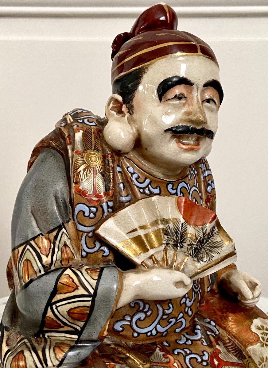 Japan, Late 19th-early 20th Century, Earthenware Statue Of Satsuma Character With Basket.-photo-4