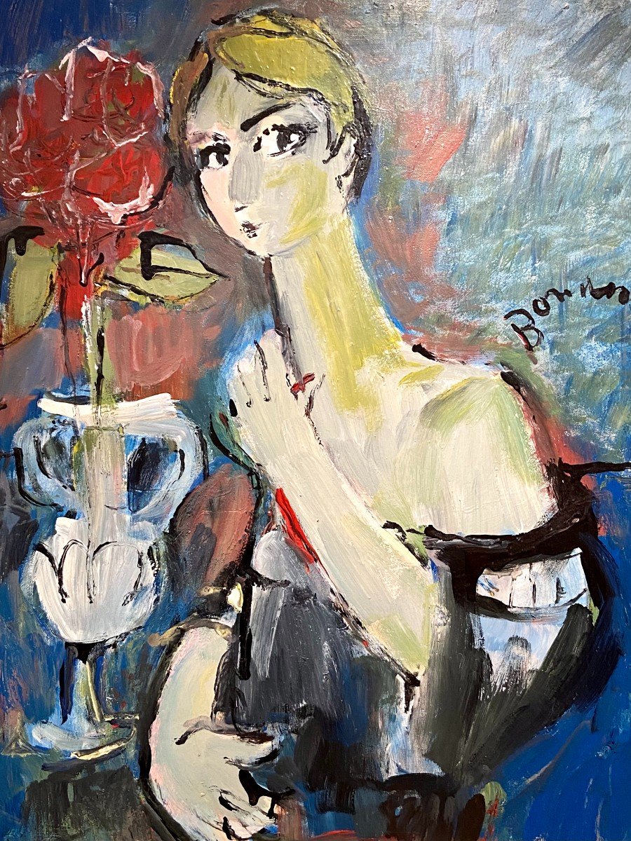 Mario Bonamici (1912-2002), Young Elegant Painting At La Fleur Rouge.-photo-3