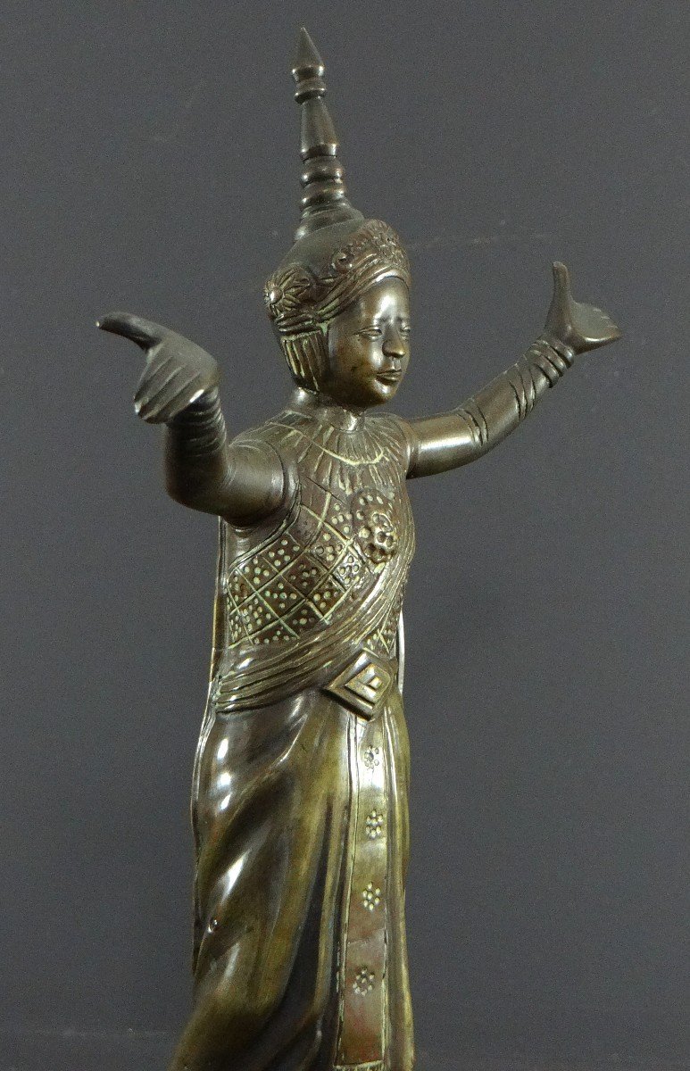 Thaïlande, Début Du XXème Siècle, Statue De Danseuse Traditionnelle En Bronze. -photo-2